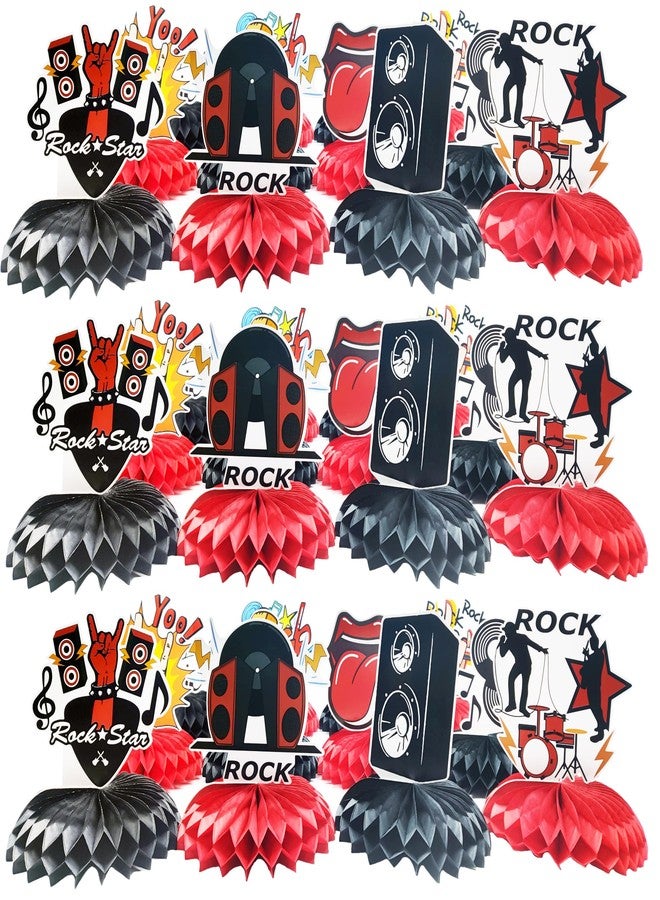 ATSMOICY 12PCS Rock and Roll Honeycomb Centerpieces Music Party Decorations Silhouette Retro Table Musical Silhouette Party Favors Guitar Rap Birthday Baby Shower Party Supplies - Image 3